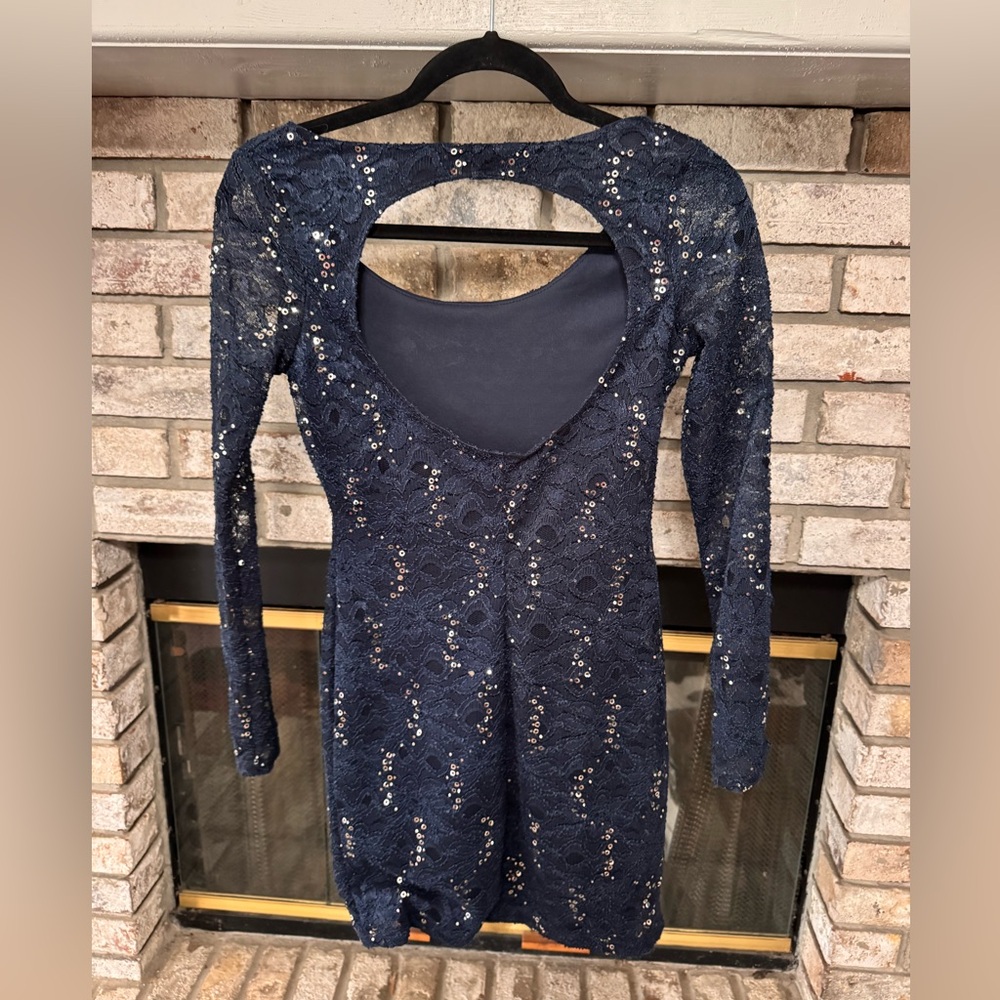 Ruby Rox Navy Sequin Lace Dress - Picture 2 of 4